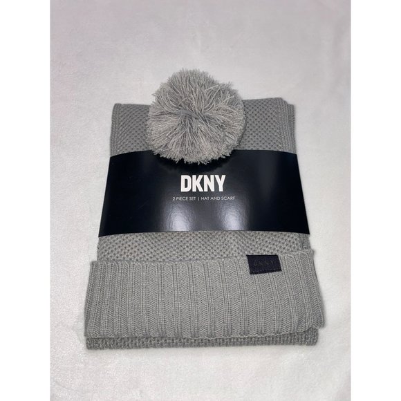 New DKNY 2 Piece Scarf and Pom Beanie Hat - Picture 2 of 5